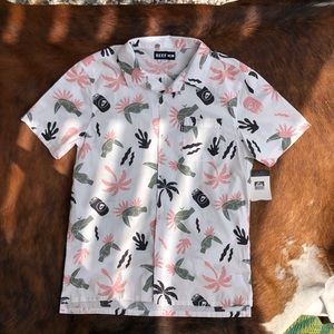 REEF MEN'S SHORT SLEEVED WOVEN SHIRT (light pink, black, army green print) NEW